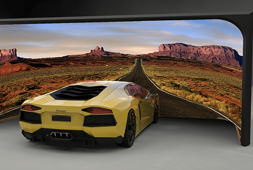 Car in front of screen